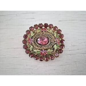 Vintage Little Nemo Rhinestone Enamel Floral Pin Brooch